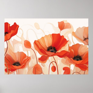 Background poppies red and orange painting poster