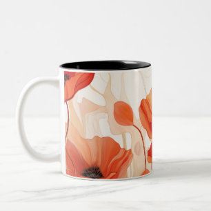 Background poppies red and orange painting Two-Tone coffee mug