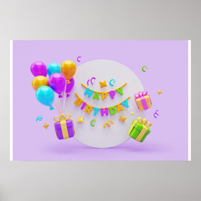 Background Rainbow Happy Birthday Poster (Front)