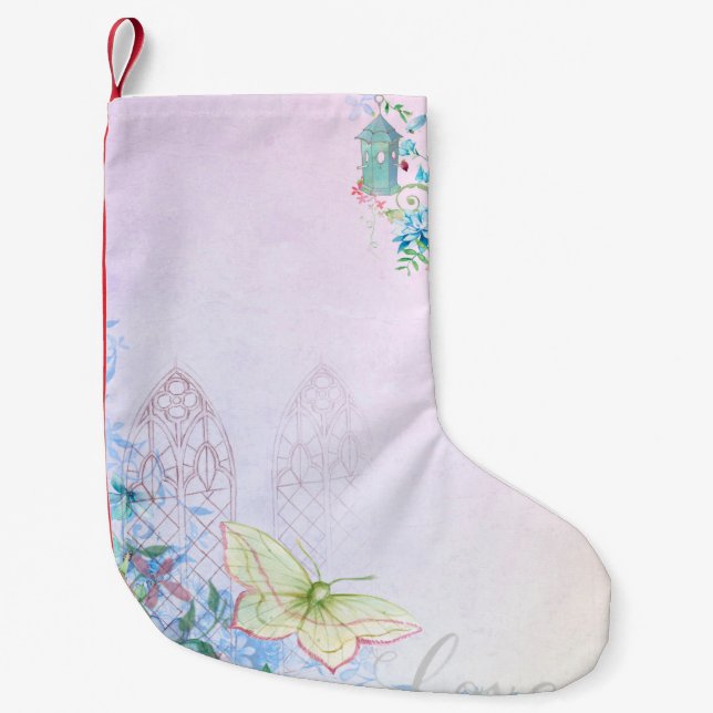 Background romantic butterfly small christmas stocking (Front)