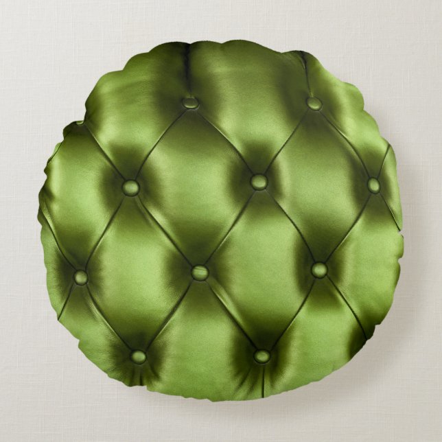 Background texture of dark green capitone genuine  round cushion (Front)