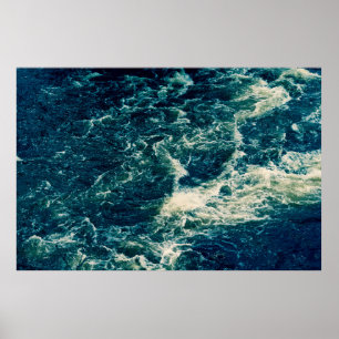 Background, top view, rapid flow of the river with poster