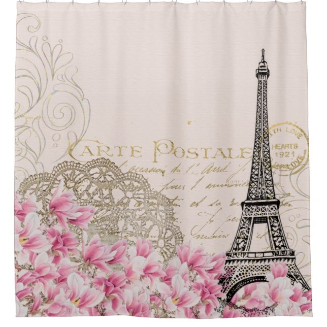 Background vintage eiffel flower shower curtain (Front)