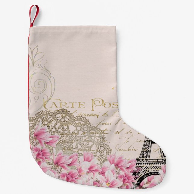 Background vintage eiffel flower small christmas stocking (Front)