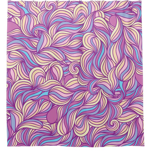Background with abstract doodle waves  shower curtain (Front)