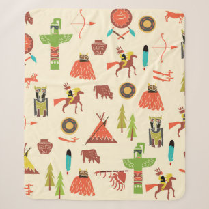 background with American Indians Sherpa Blanket