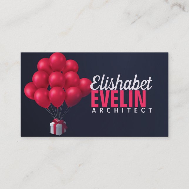 background with balloons and gift business card (Front)