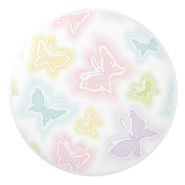 Background with butterflies in watercolor ceramic knob (Front)