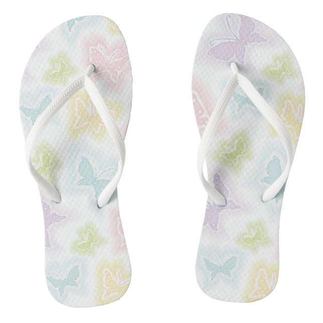 Background with butterflies in watercolor flip flops (Footbed)