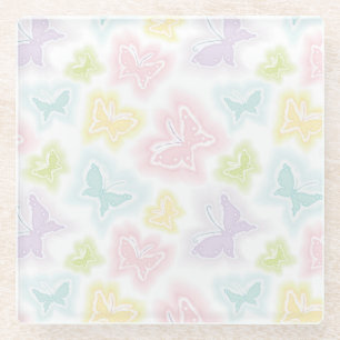 Background with butterflies in watercolor glass coaster