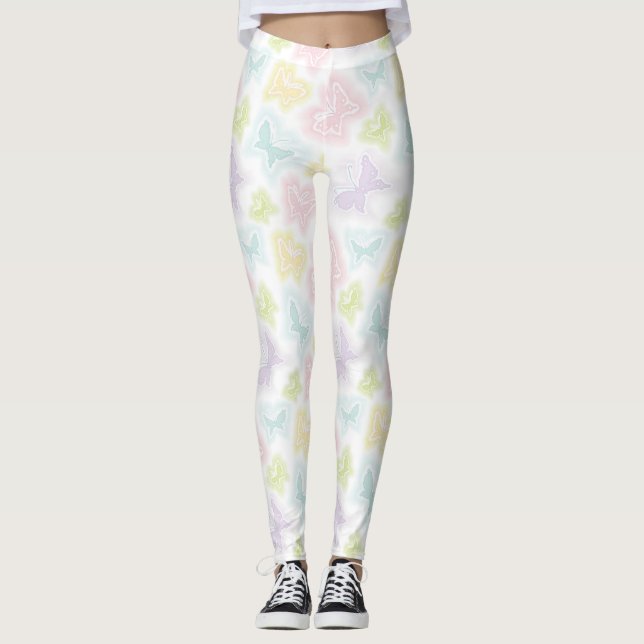 Background with butterflies in watercolor leggings (Front)