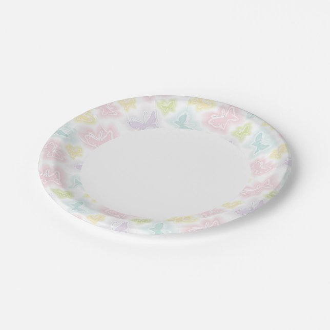Background with butterflies in watercolor paper plate (Angled)