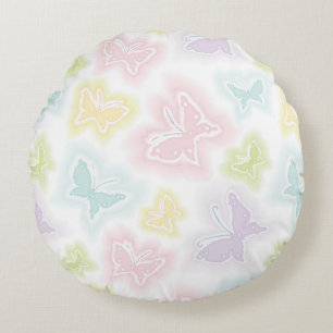 Background with butterflies in watercolor round cushion