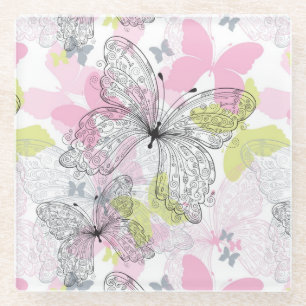 Background with butterfly glass coaster
