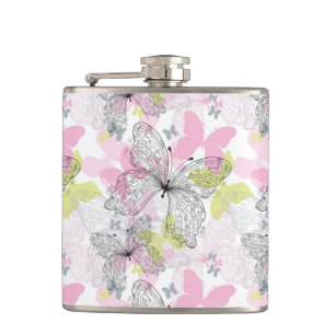 Background with butterfly hip flask