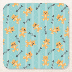 background with cats square paper coaster