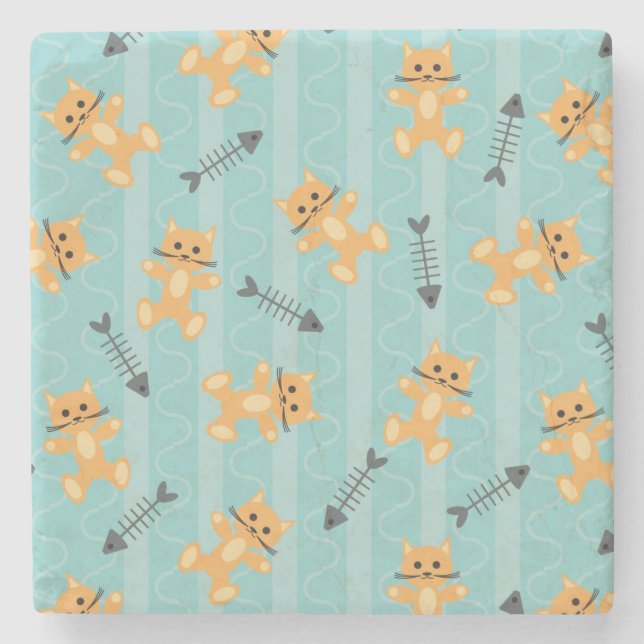 background with cats stone coaster (Front)