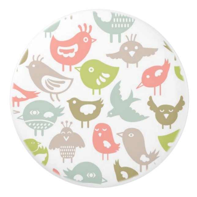 background with colourful birds ornament ceramic knob (Front)