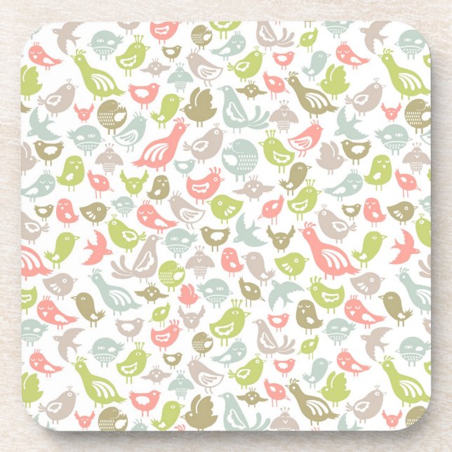 background with colourful birds ornament coaster (Front)