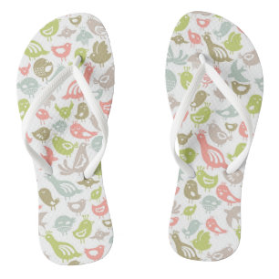 background with colourful birds ornament flip flops