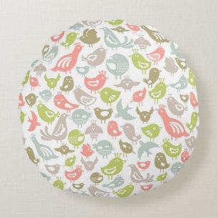 background with colourful birds ornament round cushion