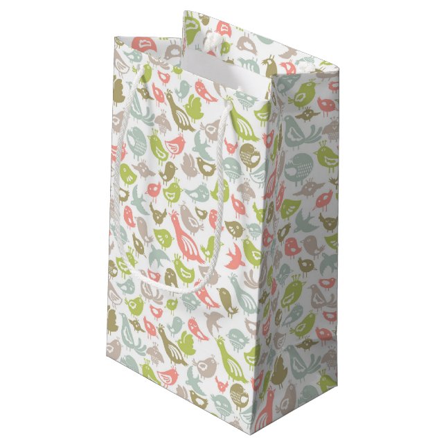 background with colourful birds ornament small gift bag (Back Angled)