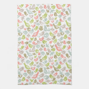 background with colourful birds ornament tea towel