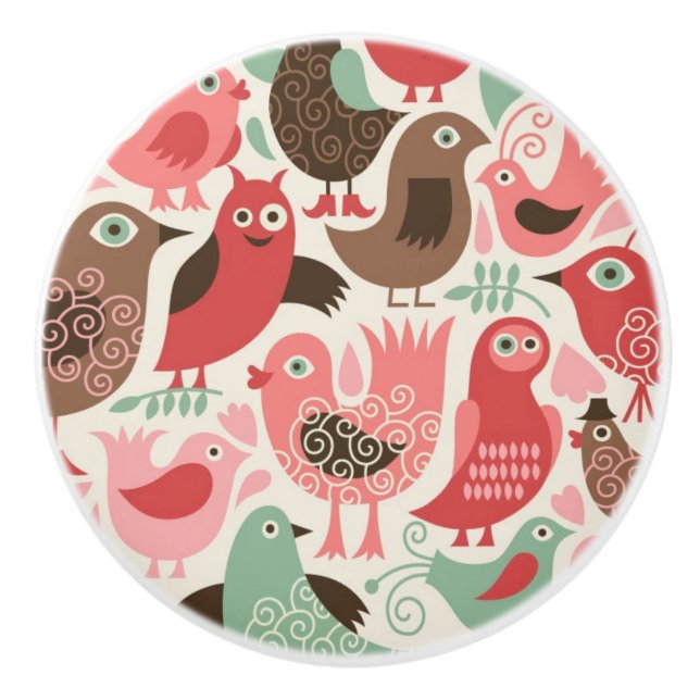 background with cute birds ceramic knob (Front)