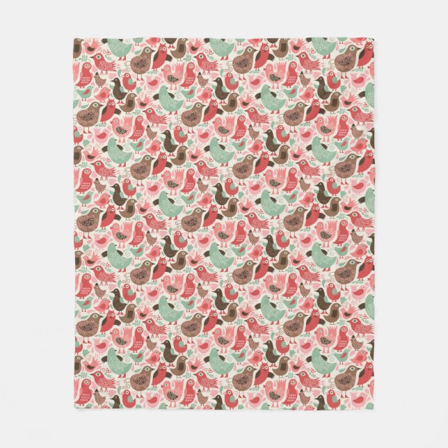 background with cute birds fleece blanket (Front)