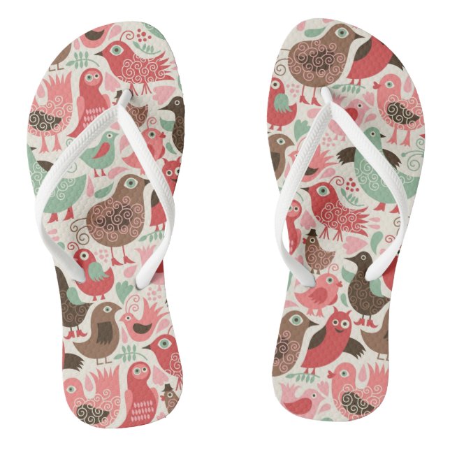 background with cute birds flip flops (Footbed)