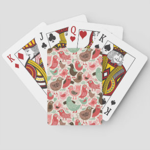 background with cute birds playing cards