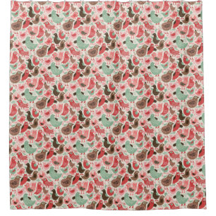 background with cute birds shower curtain