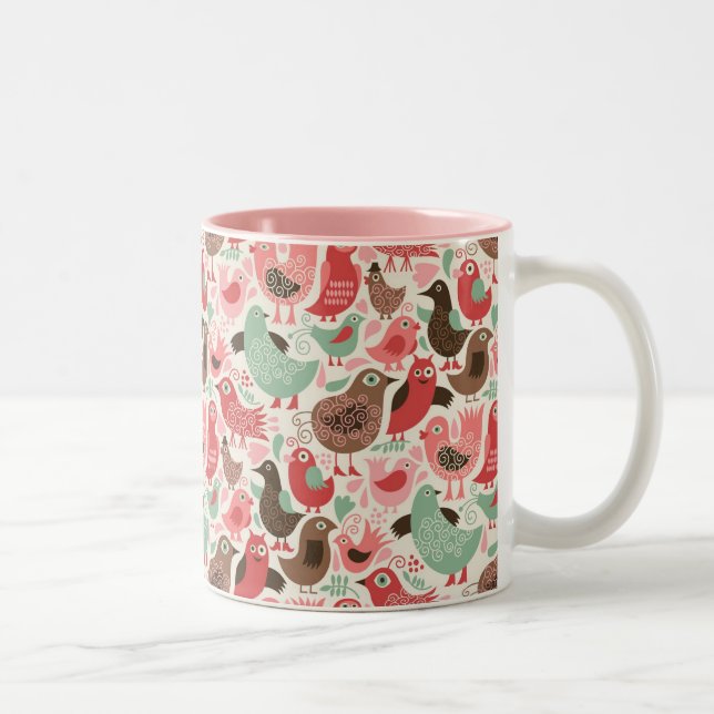 background with cute birds Two-Tone coffee mug (Right)