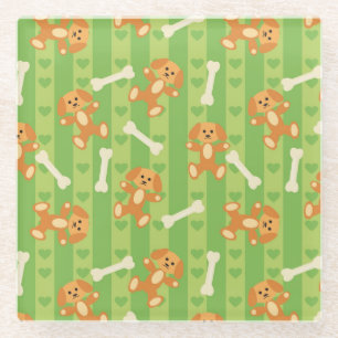 background with dogs and bones glass coaster