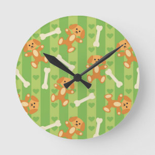 background with dogs and bones round clock