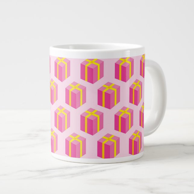 Background with gifts large coffee mug (Front Right)
