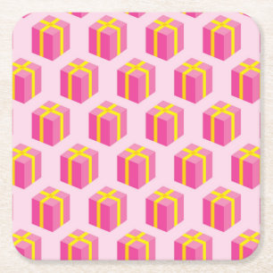 Background with gifts square paper coaster
