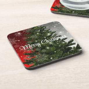 Background With Green Christmas Tree Coaster