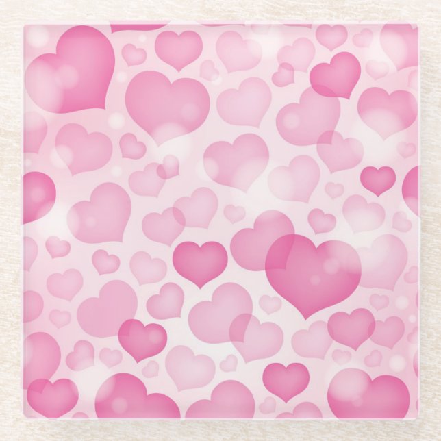 Background with Hearts Glass Coaster (Front)