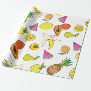 Background with juicy fruits. Seamless fruit patte Wrapping Paper