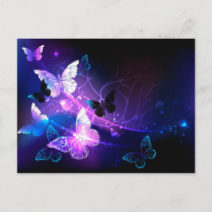 Background with Night Butterflies Announcement Postcard