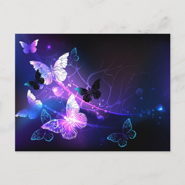 Background with Night Butterflies Announcement Postcard (Front)