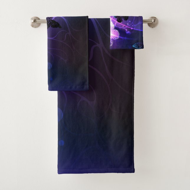 Background with Night Butterflies Bath Towel Set (Insitu)