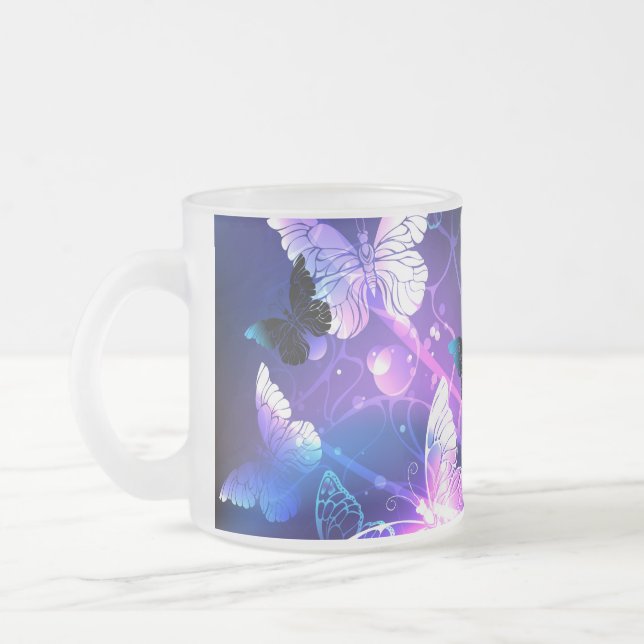 Background with Night Butterflies Frosted Glass Coffee Mug (Left)