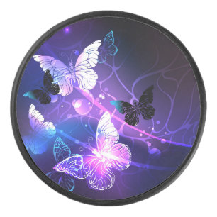 Background with Night Butterflies Hockey Puck