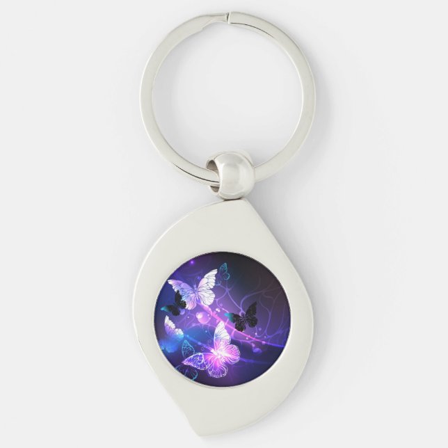 Background with Night Butterflies Key Ring (Front)