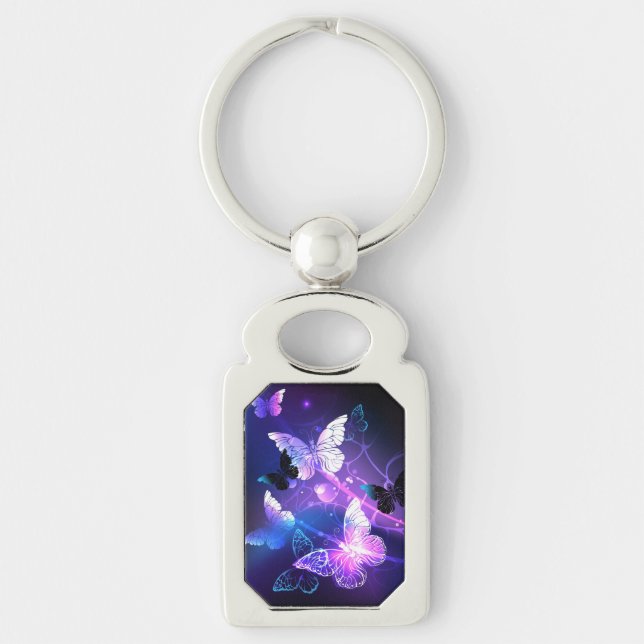 Background with Night Butterflies Key Ring (Front)