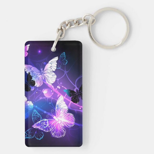 Background with Night Butterflies Key Ring (Back)