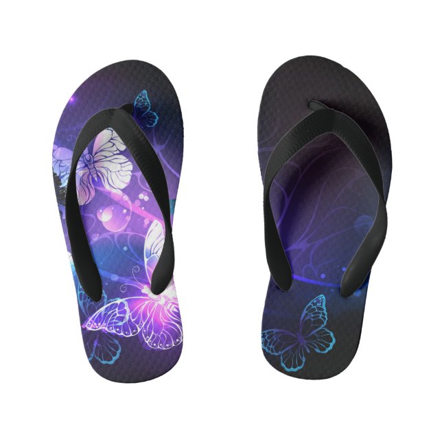 Background with Night Butterflies Kid's Flip Flops (Footbed)