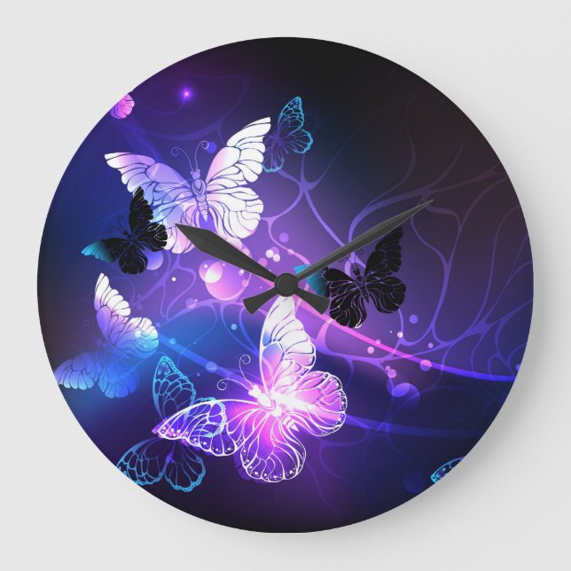 Background with Night Butterflies Large Clock (Front)